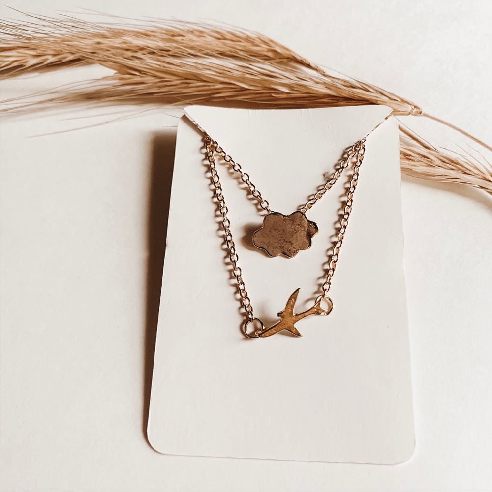Gold Layered Cloud Airplane Necklace